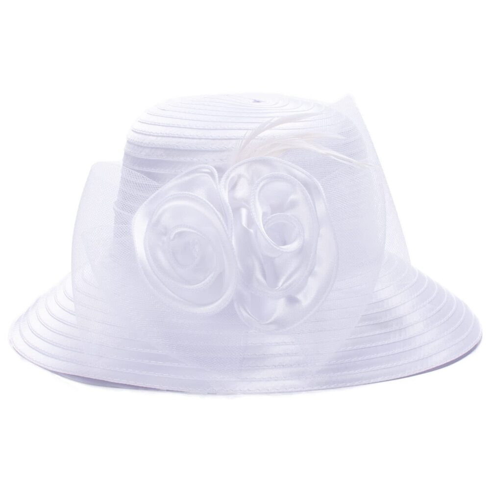 3271 Satin CRIN Wedding Occasion Wide Brim Sun Hat A433White